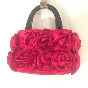 Satin red rose handbag